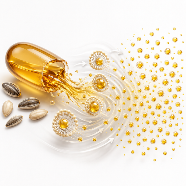 Coated with Sunflower Lecithin which helps break the oil into tiny droplets so it disperses smoothly through your system instead of pooling as one harsh, concentrated slick.
